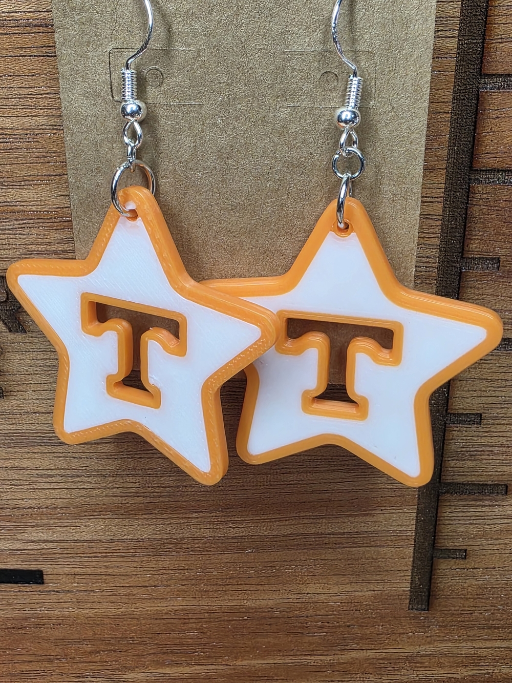 Orange and White Star 'T' Dangle Earrings